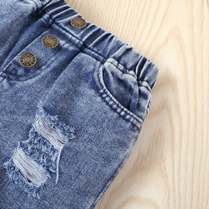 Baby Girl Solid Color Sleeveless Top and Denim Trousers Two-piece Outfit Set - ChoreGirl