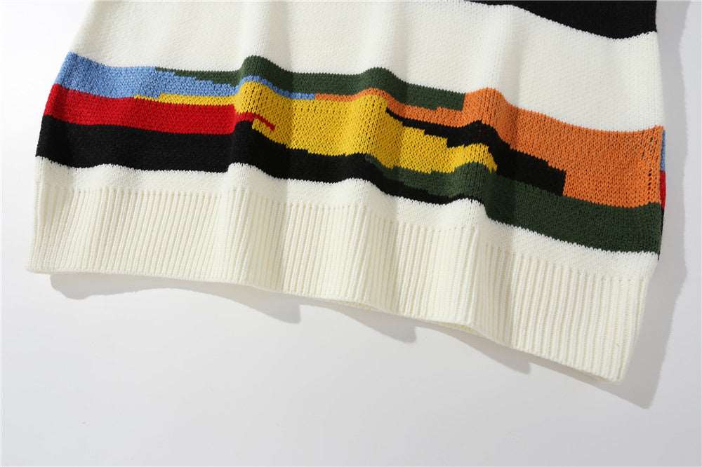 Men's Contrast Color Striped Knitted Jumper - ChoreGirl