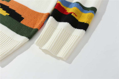 Men's Contrast Color Striped Knitted Jumper - ChoreGirl
