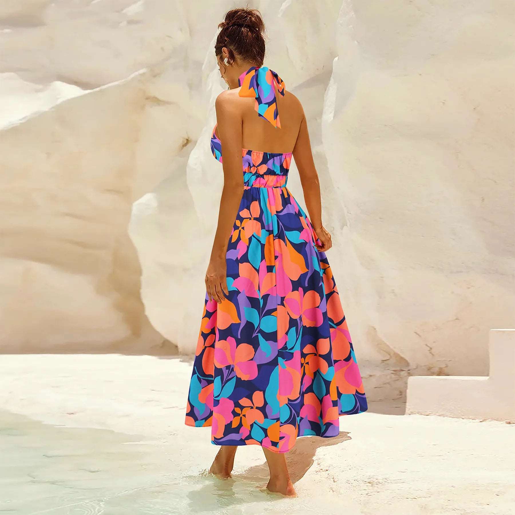 Women's Printed Stand Collar Sleeveless Dress - ChoreGirl