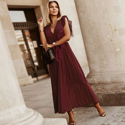 Women's Elegant Ruffle Sleeve Slim Fit Chiffon Dress - ChoreGirl