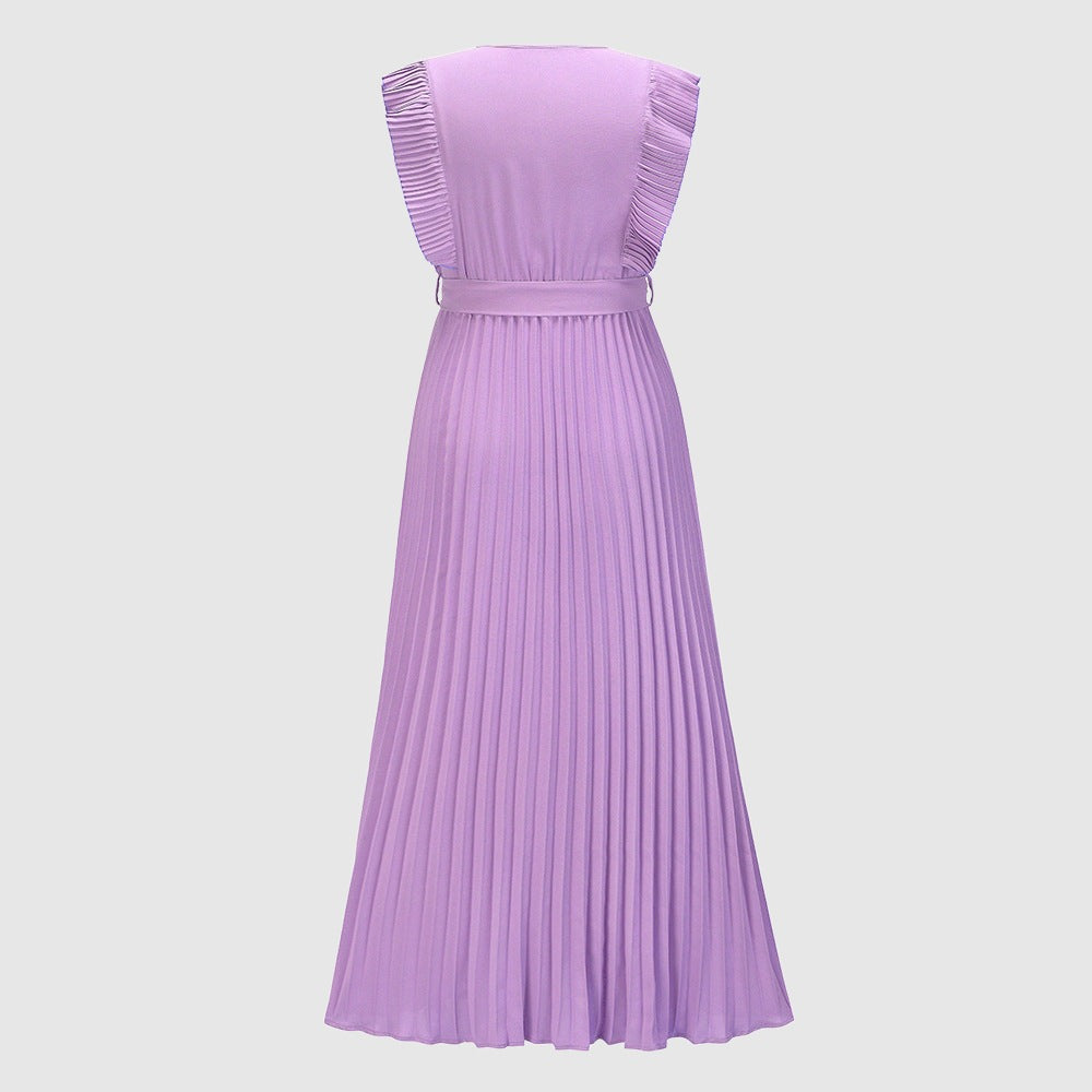 Women's Elegant Ruffle Sleeve Slim Fit Chiffon Dress - ChoreGirl
