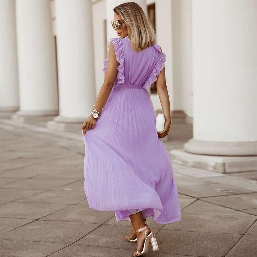 Women's Elegant Ruffle Sleeve Slim Fit Chiffon Dress - ChoreGirl