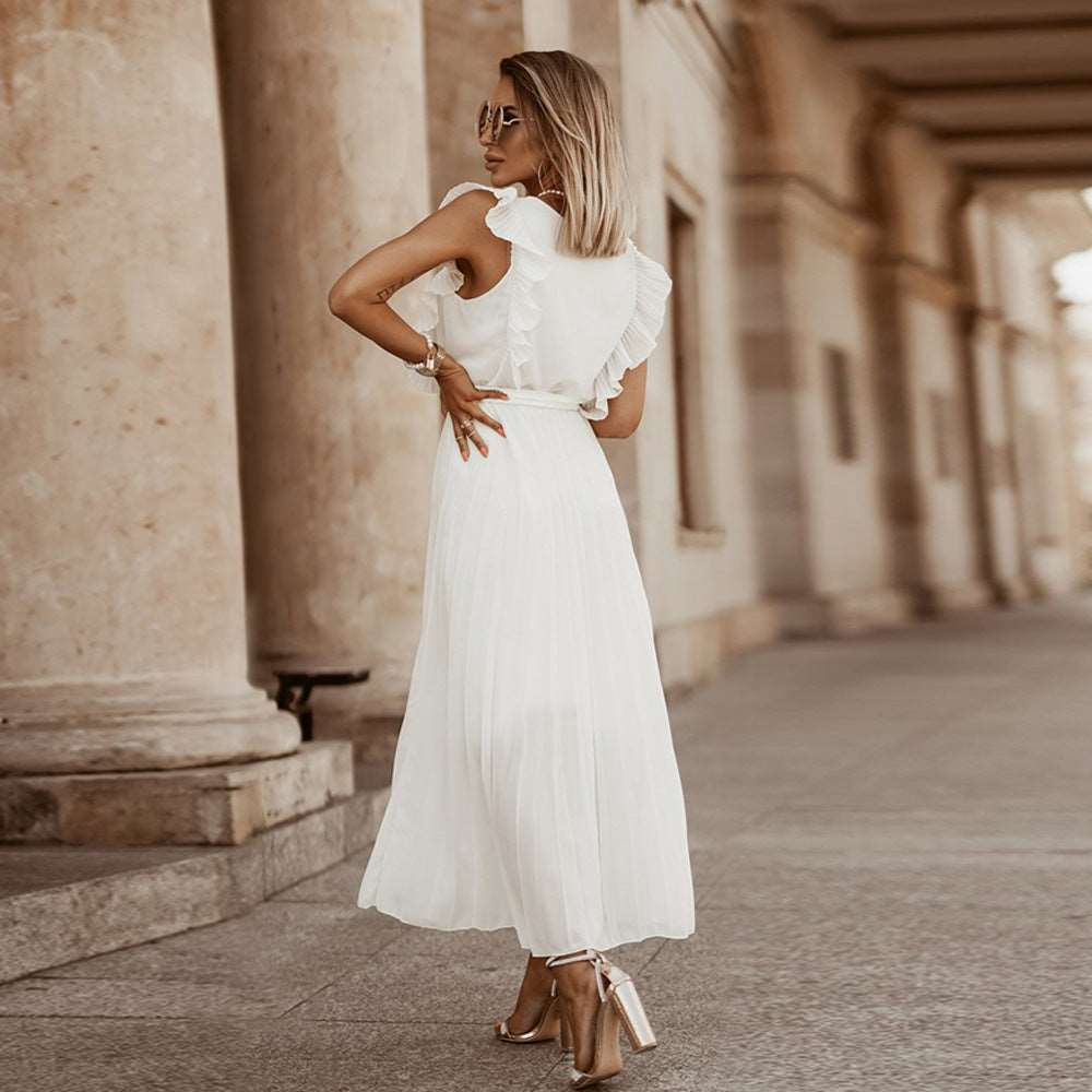 Women's Elegant Ruffle Sleeve Slim Fit Chiffon Dress - ChoreGirl