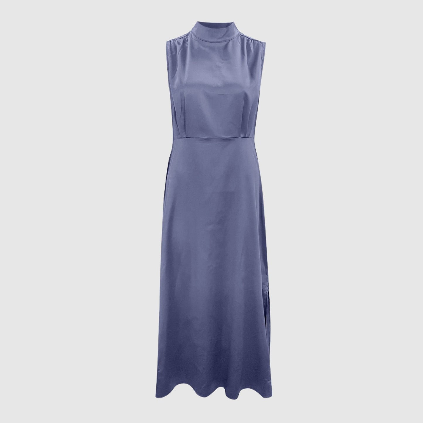 Women's Elegant Satin Stand Collar Long Dress - ChoreGirl
