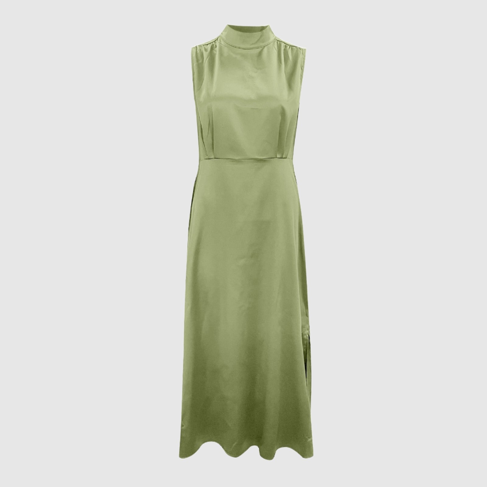 Women's Elegant Satin Stand Collar Long Dress - ChoreGirl