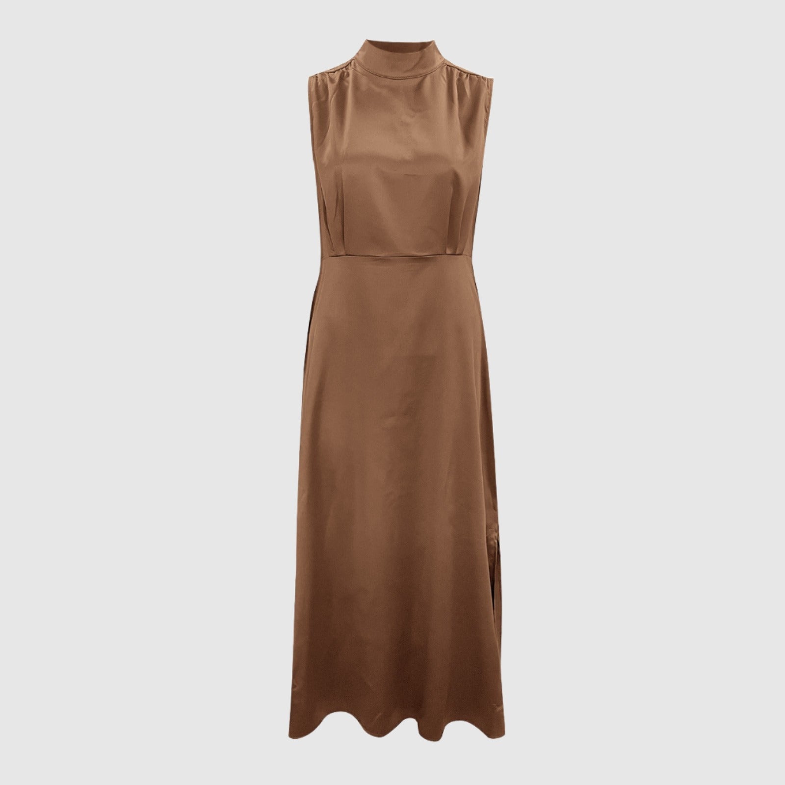 Women's Elegant Satin Stand Collar Long Dress - ChoreGirl