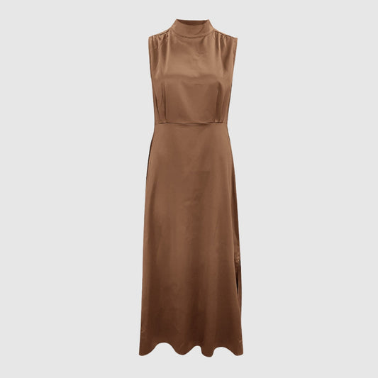 Women's Elegant Satin Stand Collar Long Dress - ChoreGirl