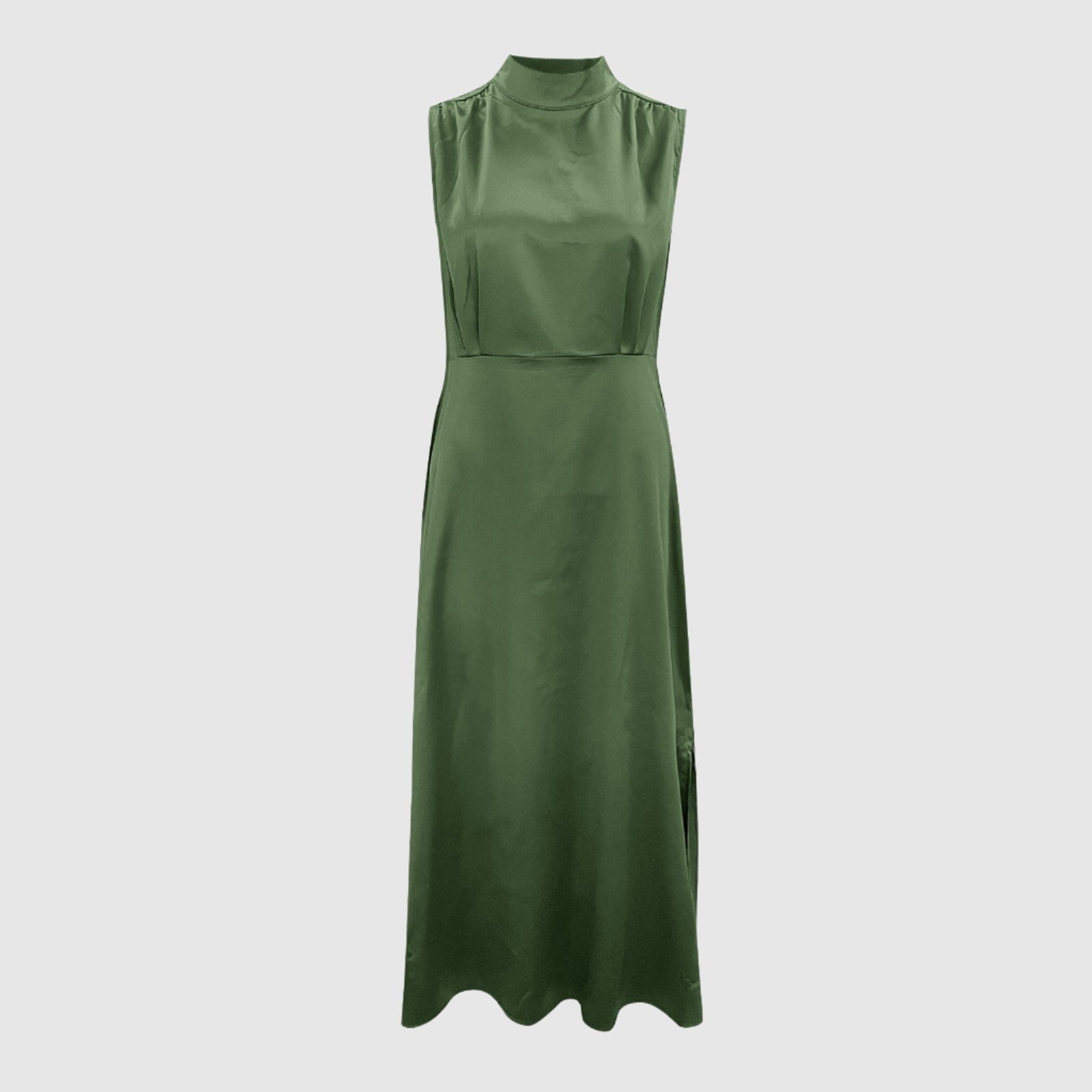 Women's Elegant Satin Stand Collar Long Dress - ChoreGirl