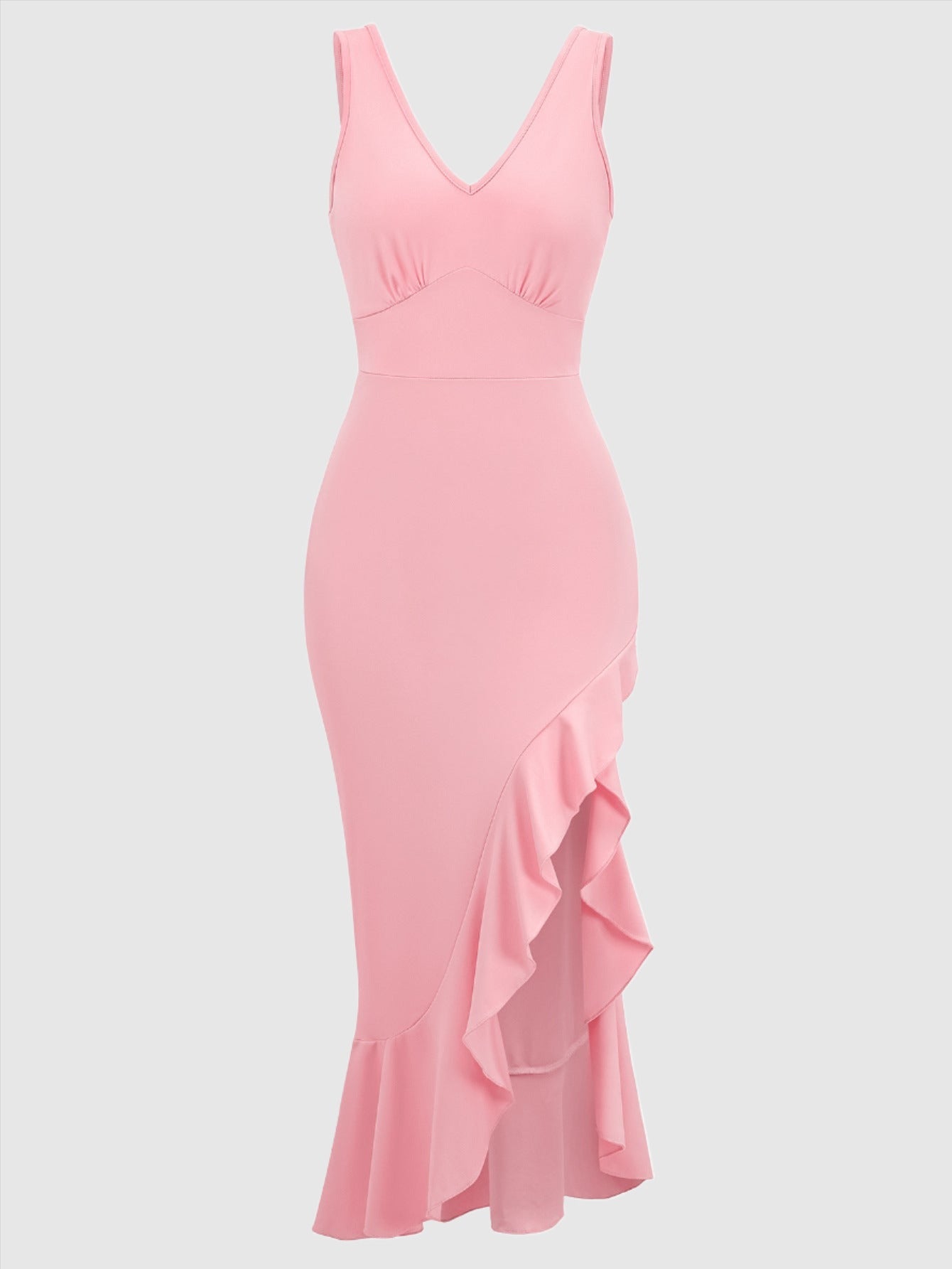 Women's Elegant V-neck Sleeveless Ruffled Skirt Dress - ChoreGirl