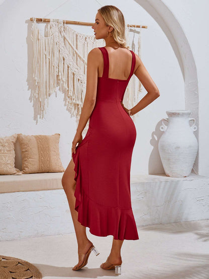 Women's Elegant V-neck Sleeveless Ruffled Skirt Dress - ChoreGirl