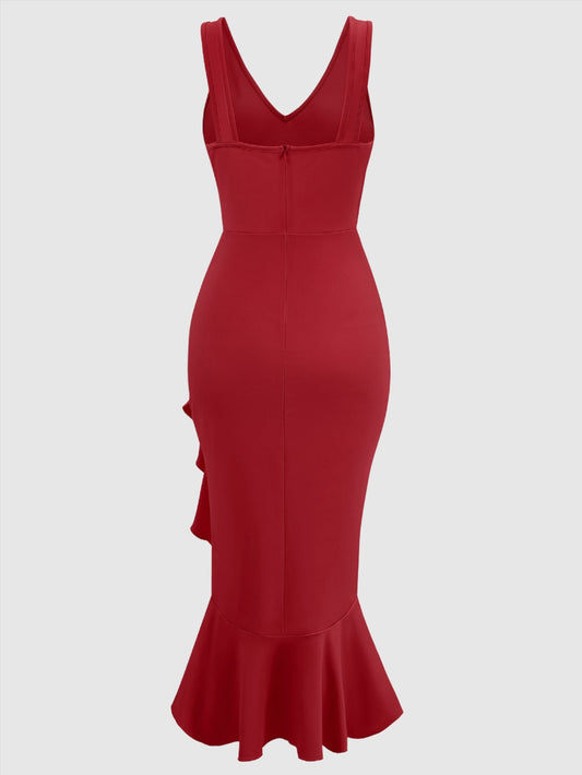 Women's Elegant V-neck Sleeveless Ruffled Skirt Dress - ChoreGirl