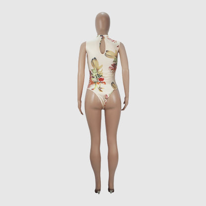 Women's Colorful Pattern Print Sleeveless Wide Leg Pants and Bodysuit Outfit Set - ChoreGirl
