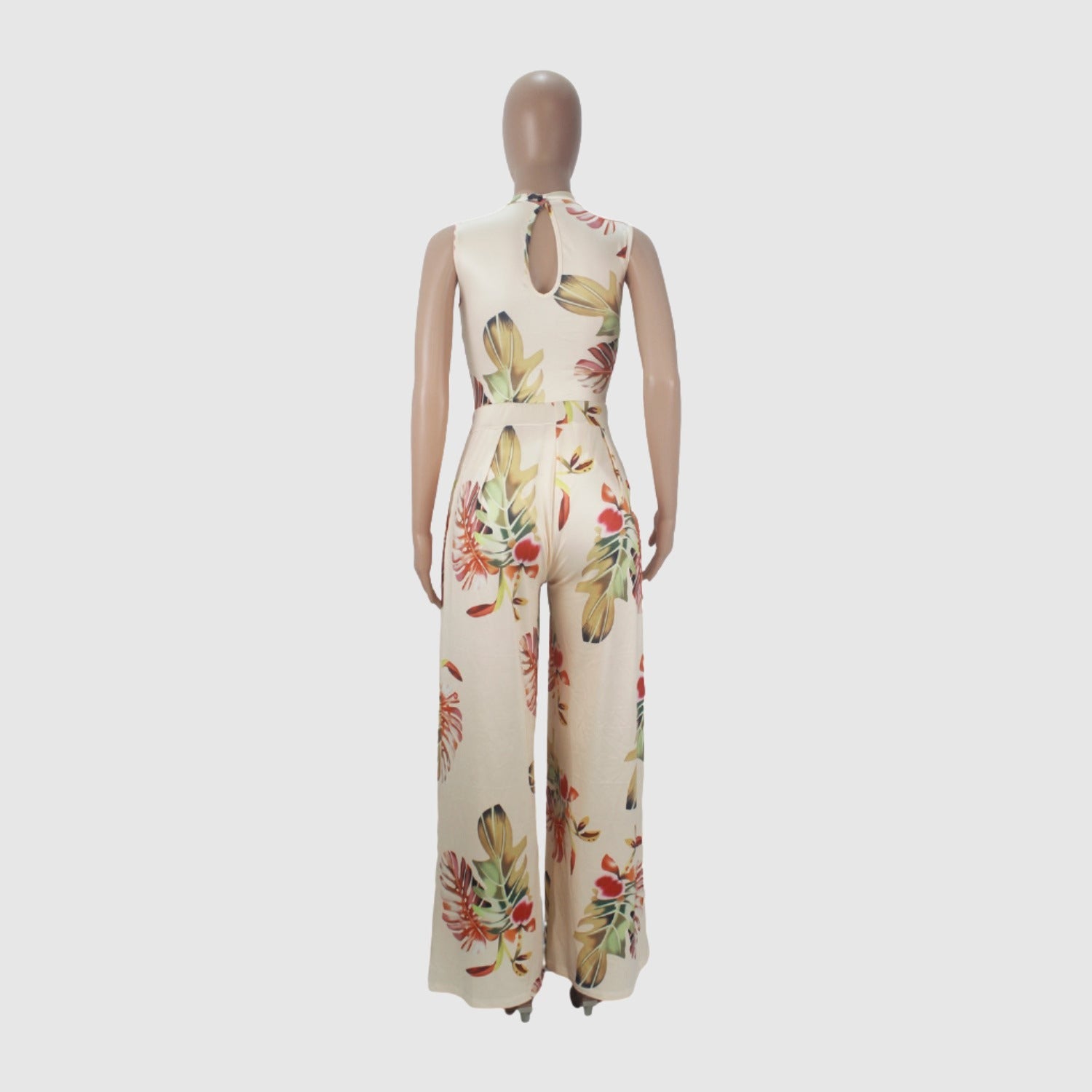 Women's Colorful Pattern Print Sleeveless Wide Leg Pants and Bodysuit Outfit Set - ChoreGirl
