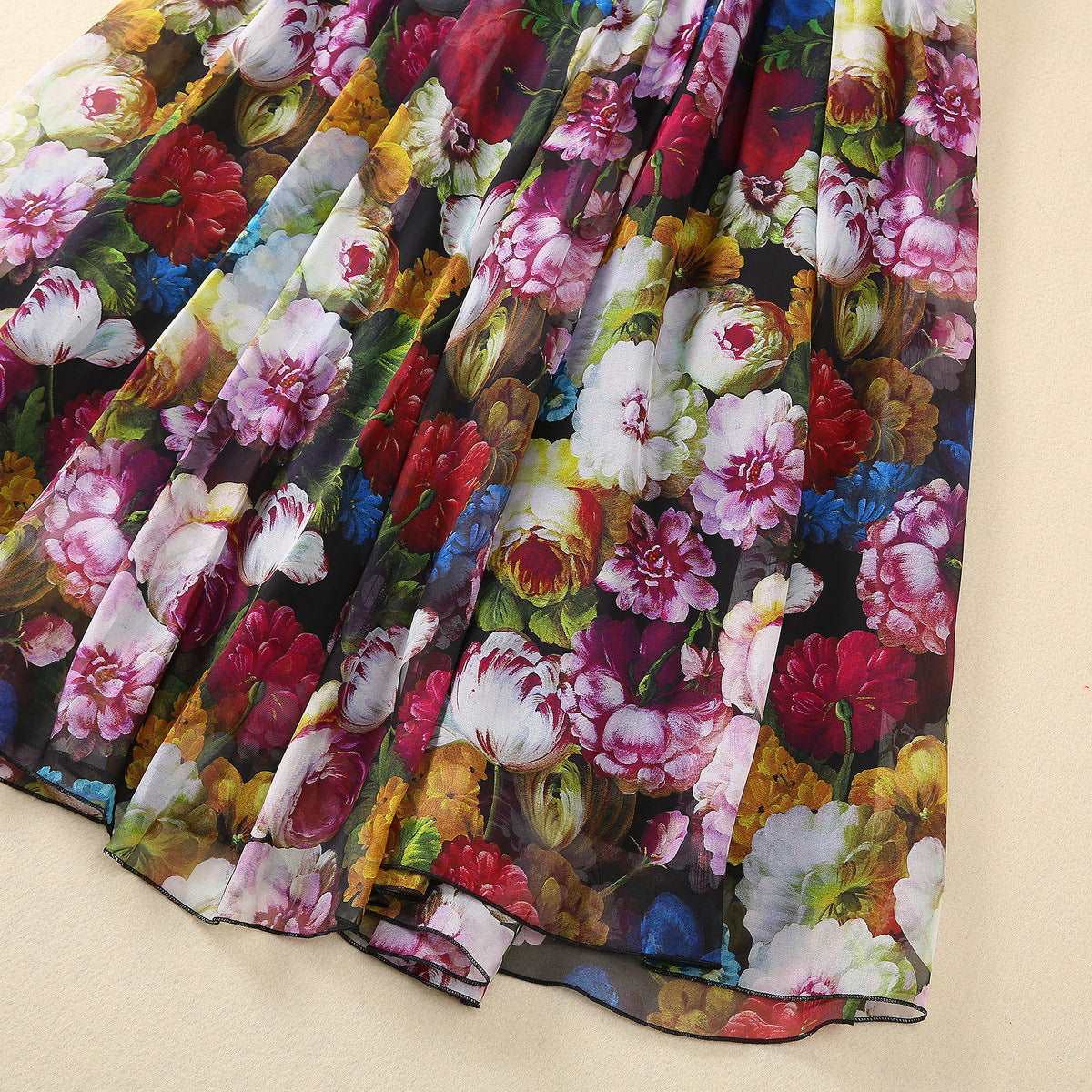 Women's Large Skirt Front Pleated Silk Chiffon Dress - ChoreGirl