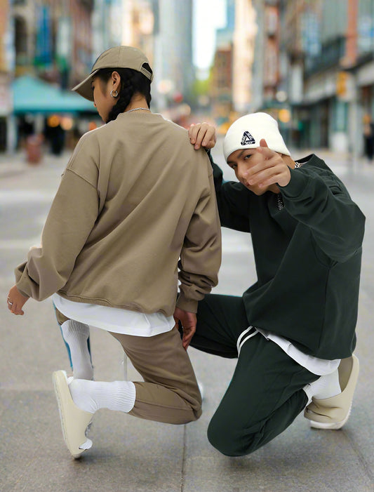 Unisex Heavy Terry Solid Color Loose Round Neck Sweatshirt and Sweatpants - ChoreGirl