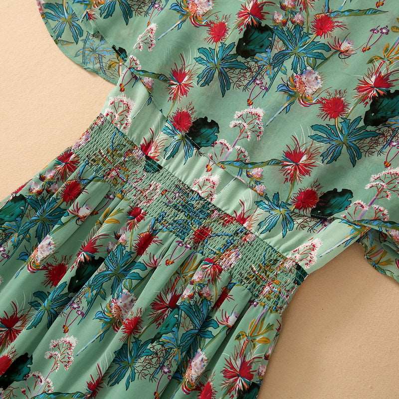 Women's Beaded V-neck Elastic Waist Dress - ChoreGirl