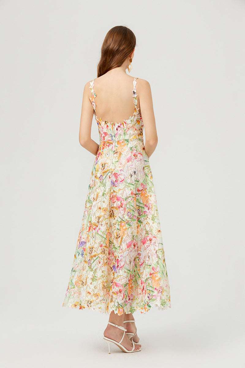 Women's Flower Cutout Embroidered Lace Dress - ChoreGirl
