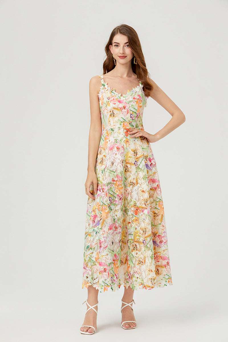 Women's Flower Cutout Embroidered Lace Dress - ChoreGirl