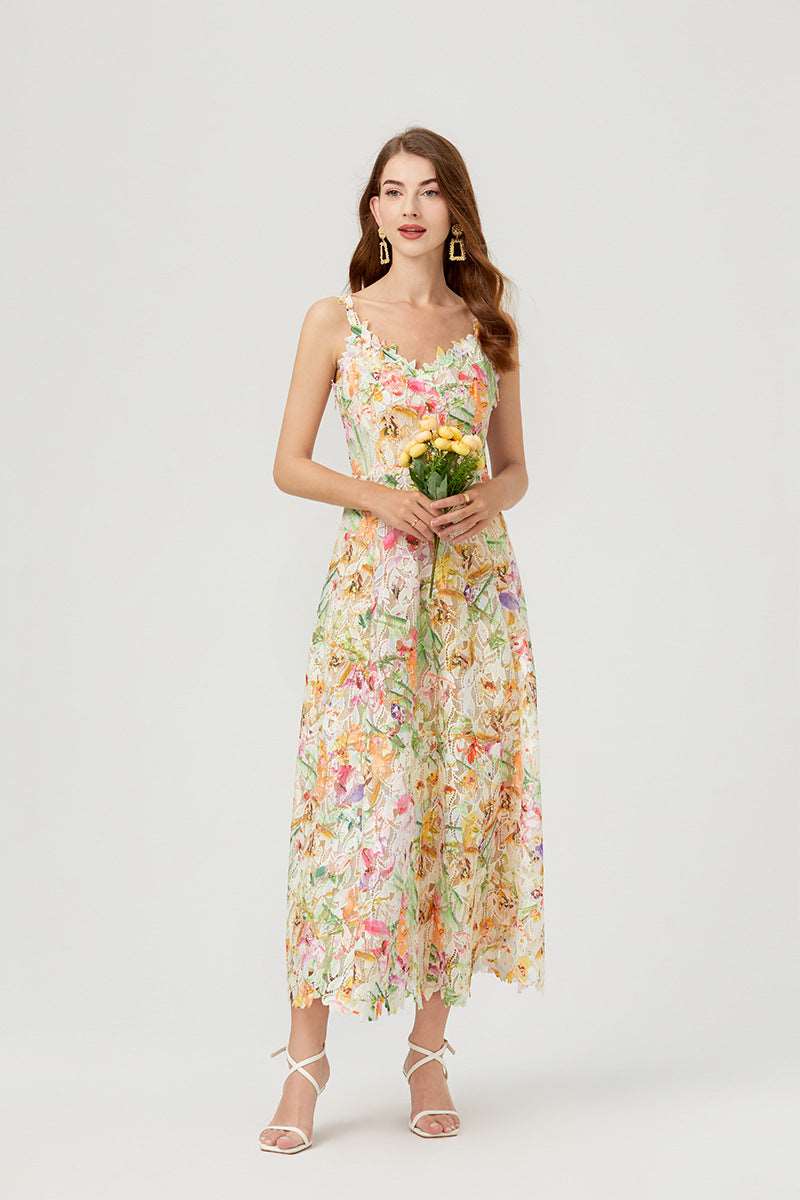 Women's Flower Cutout Embroidered Lace Dress - ChoreGirl