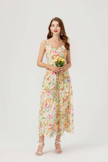 Women's Flower Cutout Embroidered Lace Dress - ChoreGirl