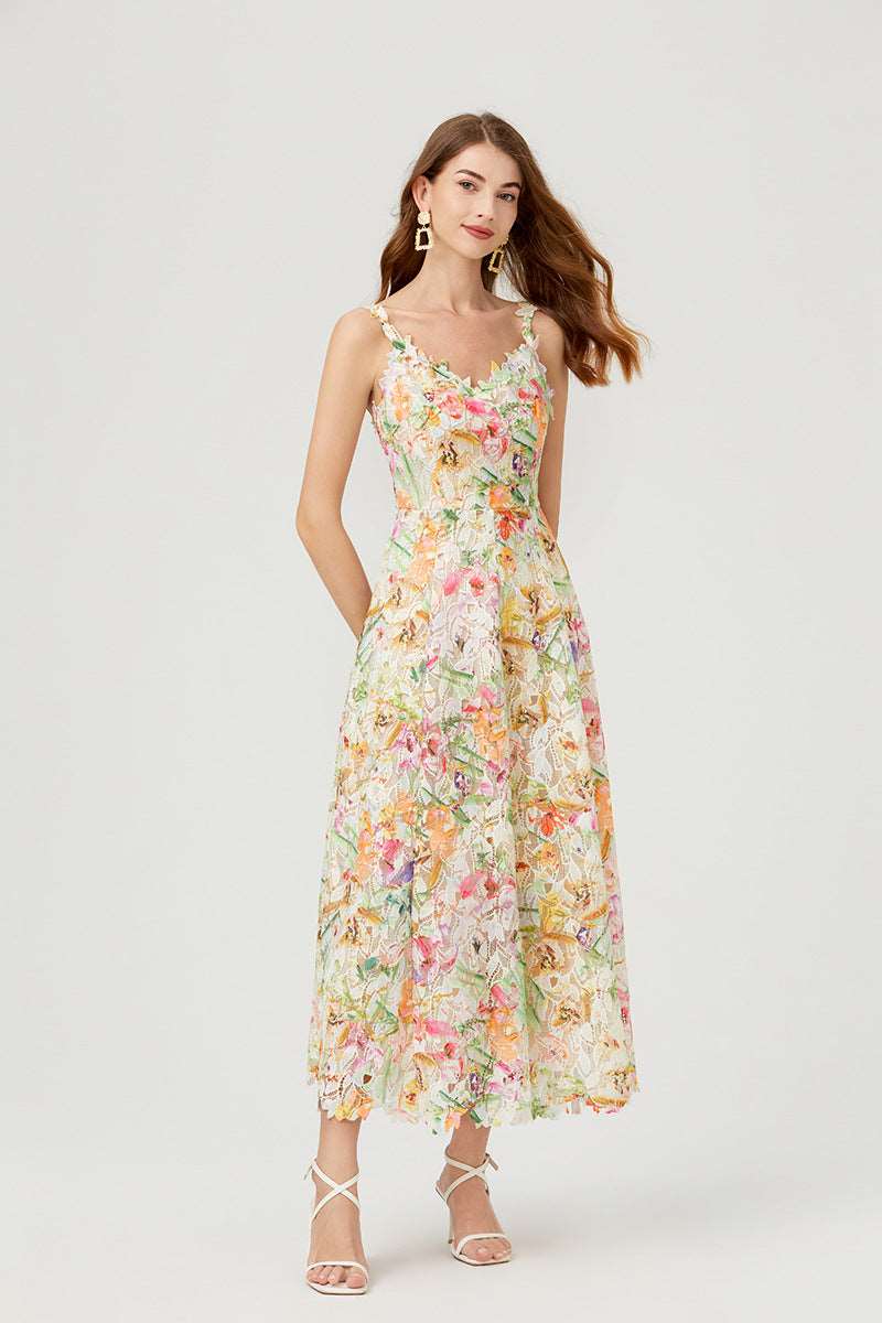 Women's Flower Cutout Embroidered Lace Dress - ChoreGirl