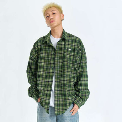 Unisex Retro Plaid Long Sleeve Button Up Shirt - ChoreGirl