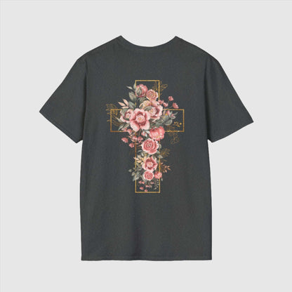 Custom Unisex Blooming Flower Cross Softstyle T-Shirt | PERSONALIZED - ChoreGirl
