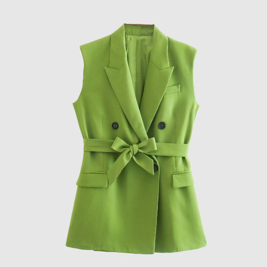 Women's Elegant Suit Vest with Belt and High-waisted Pants Outfit Set - ChoreGirl