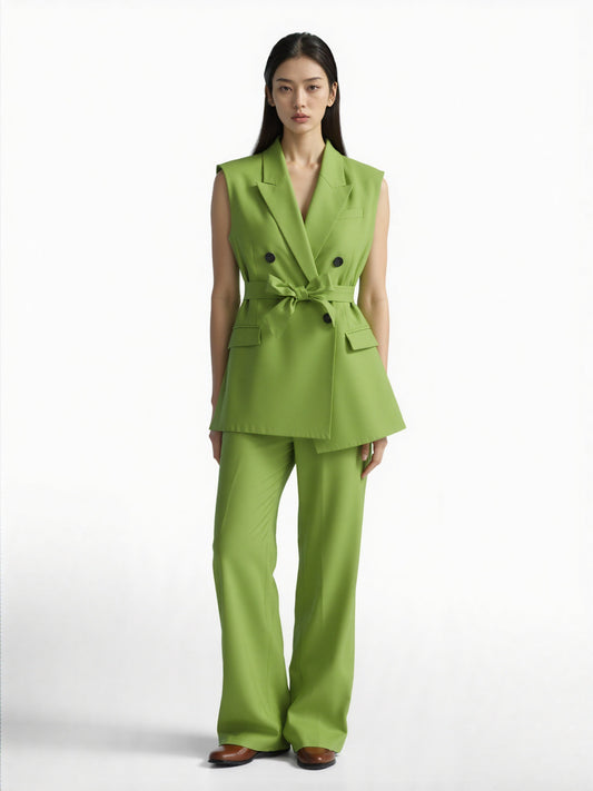 Women's Elegant Suit Vest with Belt and High-waisted Pants Outfit Set - ChoreGirl