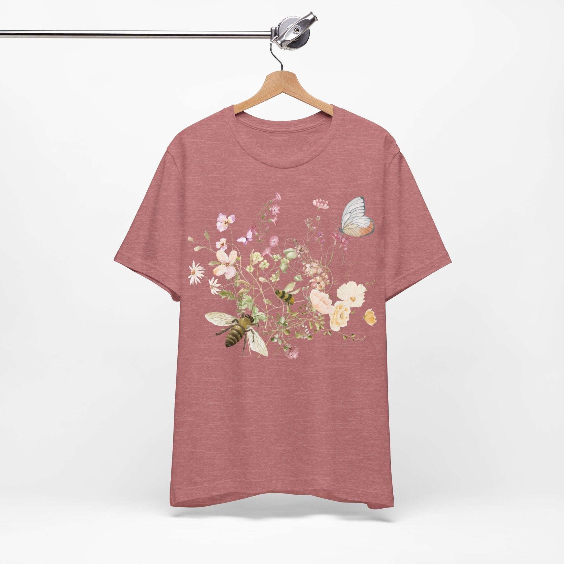 Unisex Vintage Wild Flower and Bee Jersey Short Sleeve Tee - ChoreGirl