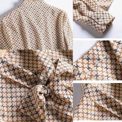Women’s French Style Loose Button-Up Shirt – Elegant Geometric Print