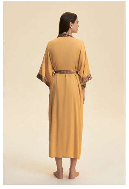Elegant Solid Color Lace-Trimmed Robe - Women's Satin