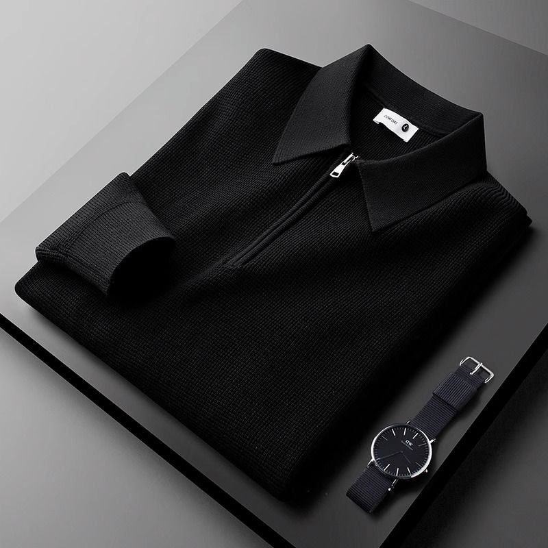 Men's Leisure Warm Knitted Half Zipper And Lapel Collar Sweater - ChoreGirl