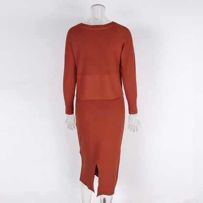 Women's Knitted Long Sleeved Jumper and Long Slit Skirt Outfit Set - ChoreGirl