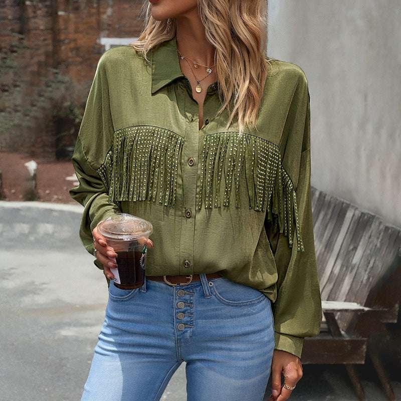 Women's Cowboy Western Style Long Sleeve Button-Up Shirt - ChoreGirl