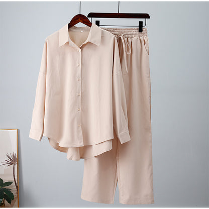 Women's Casual Loose Elastic Long-sleeved Shirt and Wide-leg Pants Outfit Set - ChoreGirl