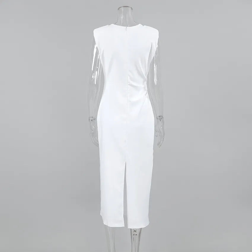 Women's White Elegance Slim-fit Split Midi Dress - ChoreGirl