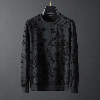 Men's Elegant Jacquard Round Neck Long-sleeved Sweatshirt and Trousers Two-piece Outfit Set - ChoreGirl