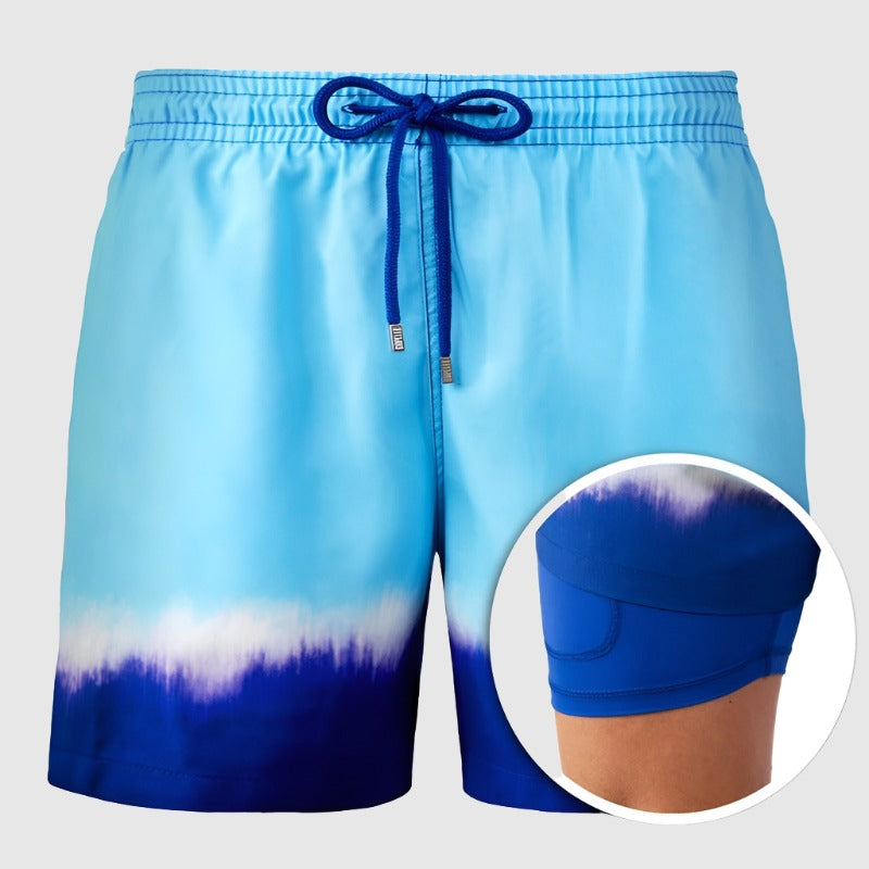 Men's Printed Double Layer Beach Shorts - ChoreGirl