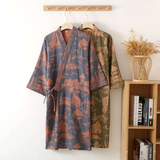 Men's Cotton Kimono Long Robe - ChoreGirl