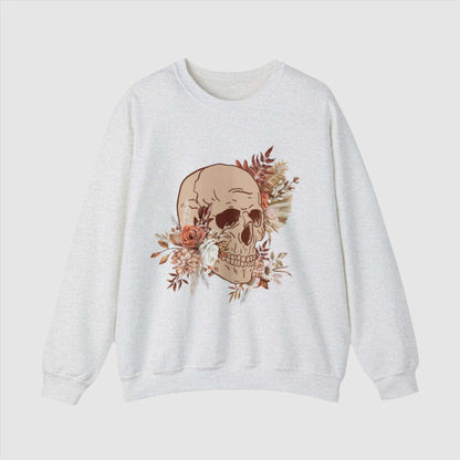 Custom Unisex Vintage Skull and Flower Heavy Blend Crewneck Sweatshirt | PERSONALIZED - ChoreGirl