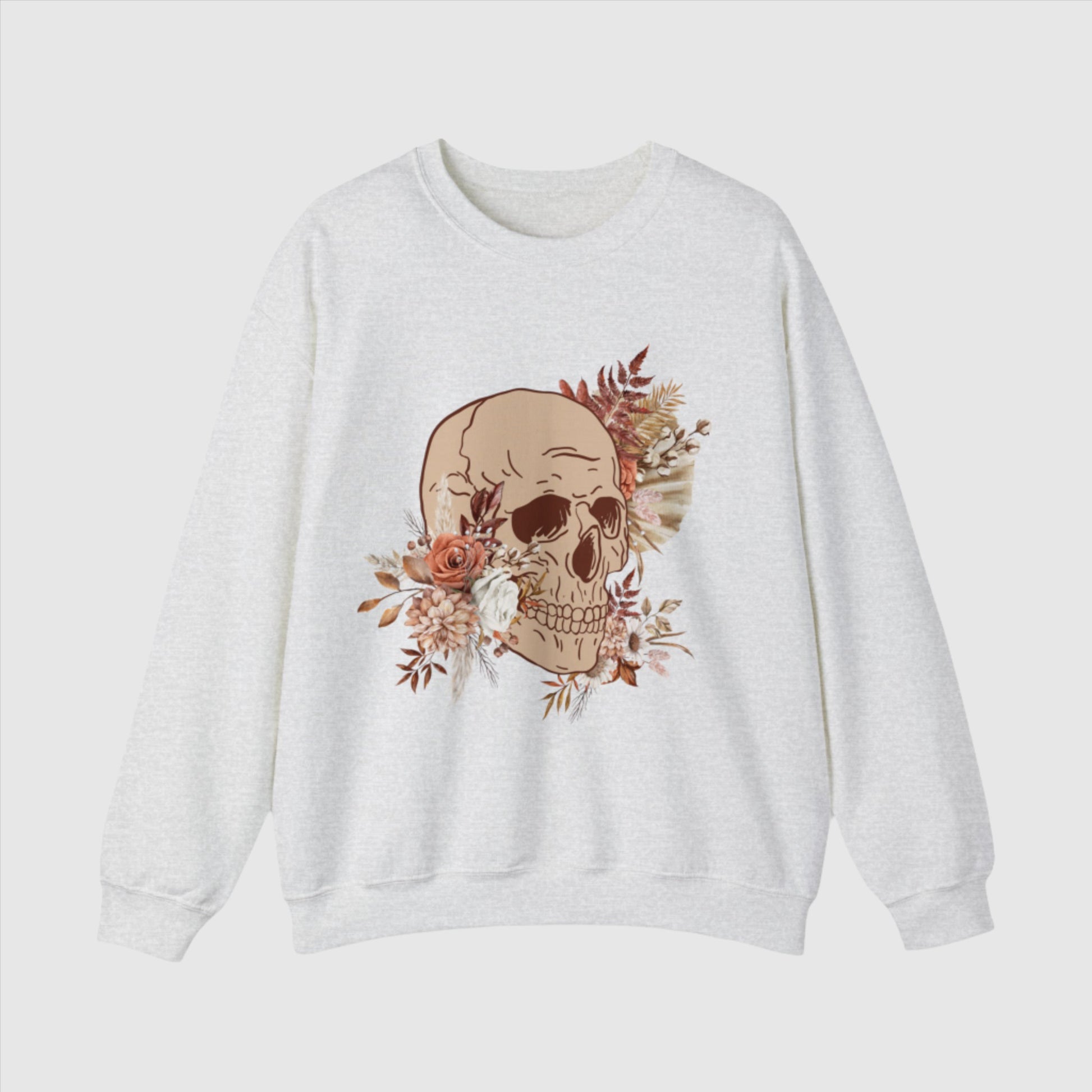 Custom Unisex Vintage Skull and Flower Heavy Blend Crewneck Sweatshirt | PERSONALIZED - ChoreGirl