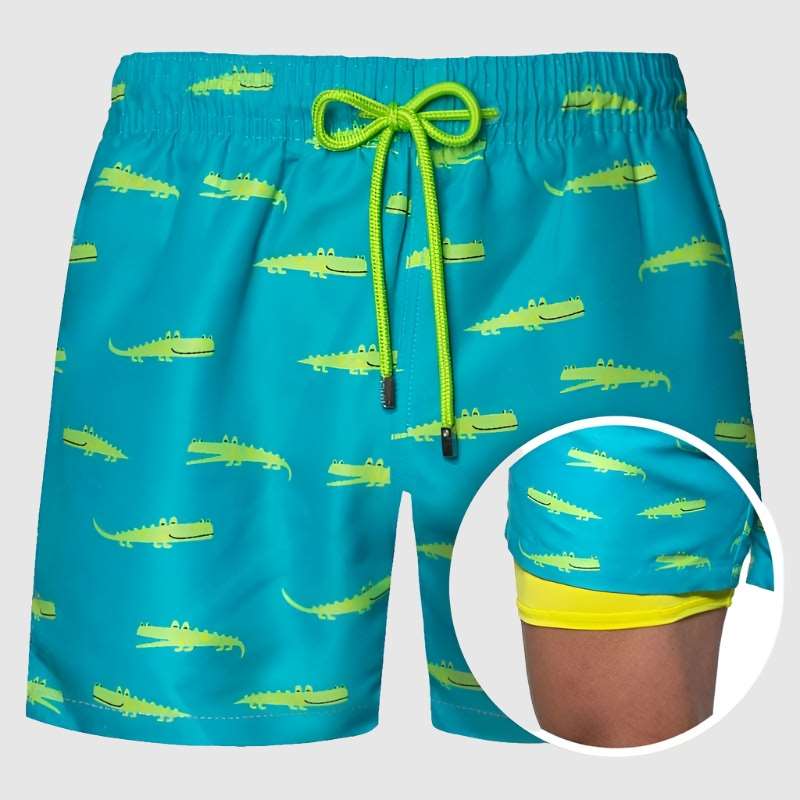 Men's Printed Double Layer Beach Shorts - ChoreGirl