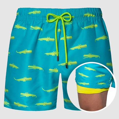 Men's Printed Double Layer Beach Shorts - ChoreGirl