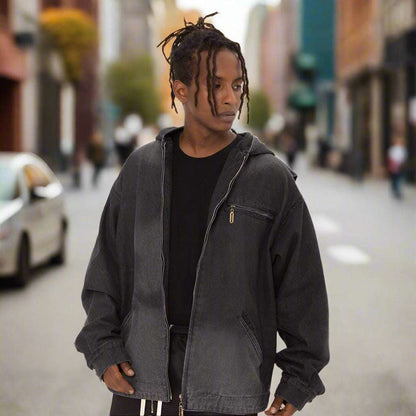 Men's Hooded Zip-up Denim Jacket - ChoreGirl