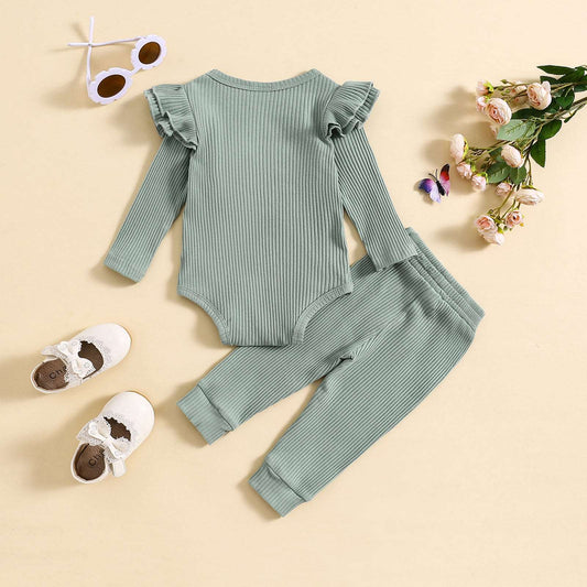 Baby Girl Cute Candy Color Striped and Letter Embroidered Outfit Set - ChoreGirl