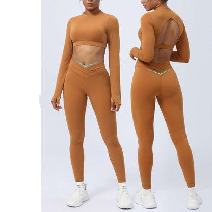 Women's Nude Feel Cross Strap Two-piece Workout Outfit Set - ChoreGirl
