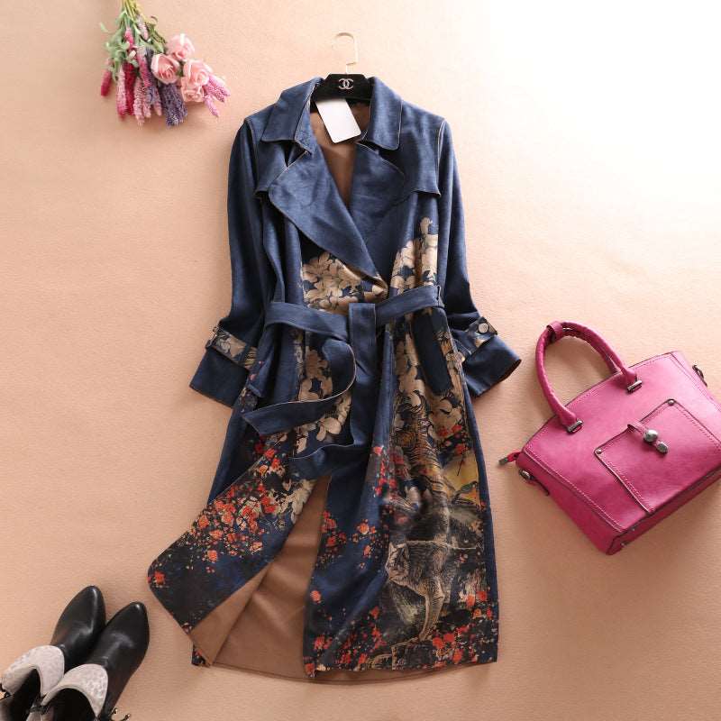Women's Deerskin Velvet Long Sleeved Mid-Length Trench Coat - ChoreGirl