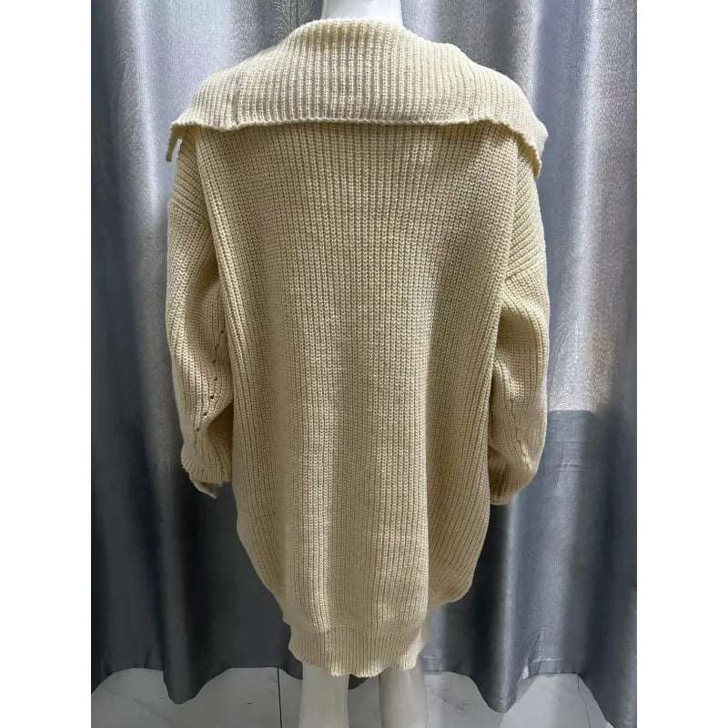 Women's Mid-length Lapel Collar Knitted Button-up Cardigan Jacket - ChoreGirl